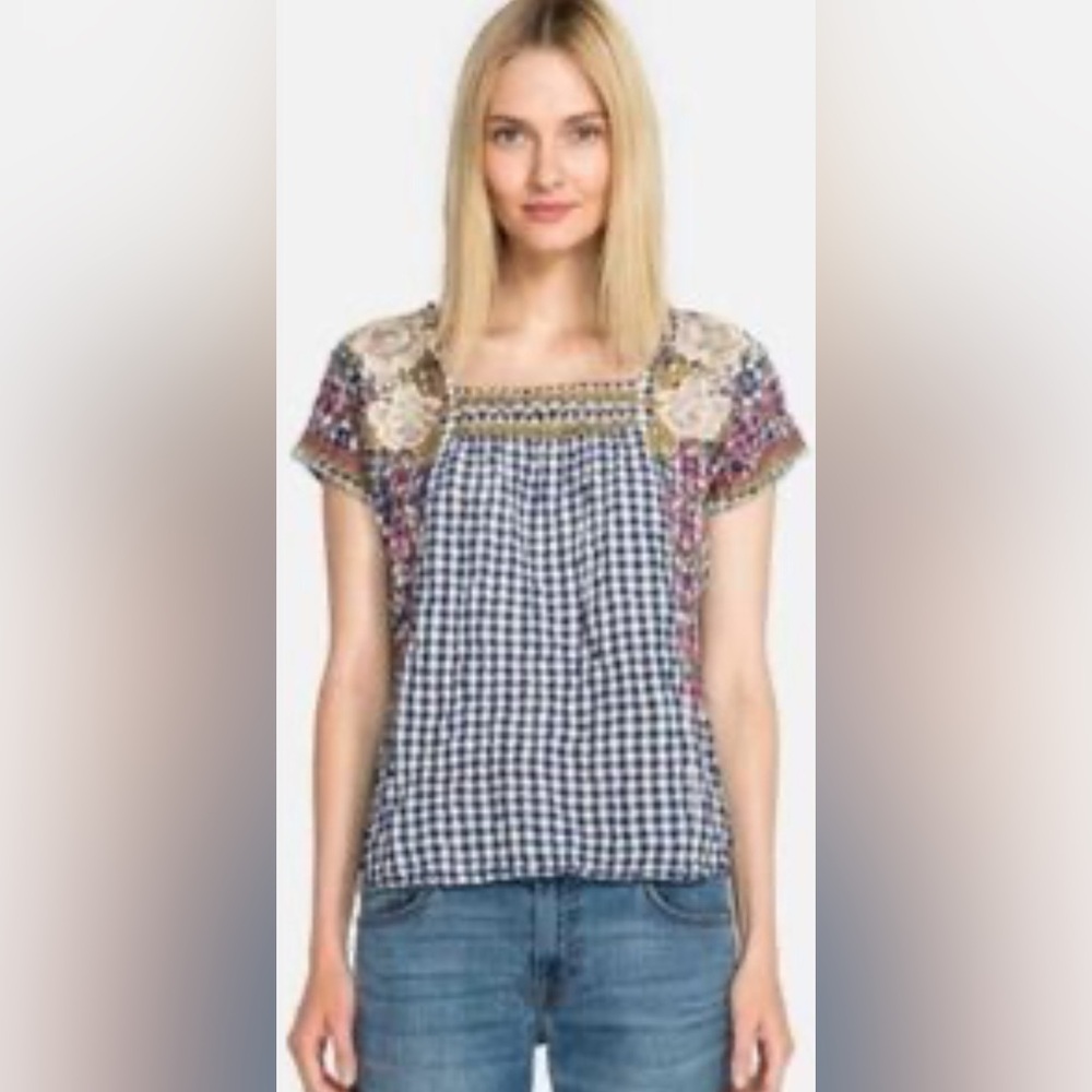 Johnny Was Multicolor Patchwork Top